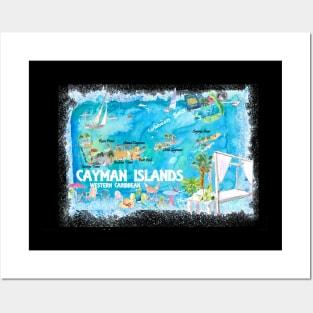 Cayman_Islands_Illustrated_Travel_Map_with_Roads_and_HighlightsS Posters and Art